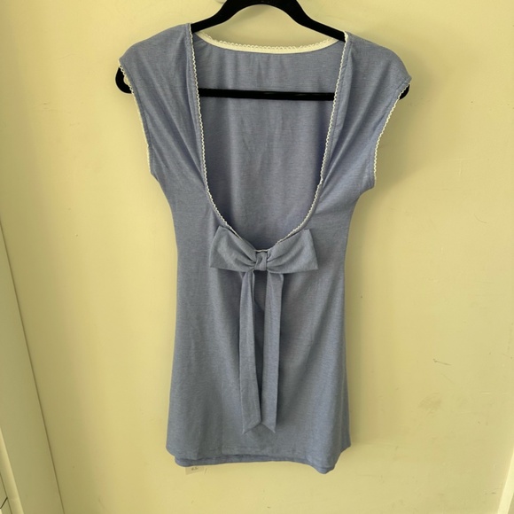 CIDER ROUND NECKLINE BOWKNOT RUCHED SLEEVELESS MINI DRESS - Picture 4 of 5